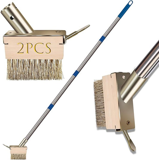 Moss Grout Remover Brush Tool with Detachable 64.9Inch Handle for Outdoor Concrete Deck Pavers Patios Walkways Crevice Cleaning, 2 Pcs Metal Wire Brush Heads with Crack Scraper Weeder Puller