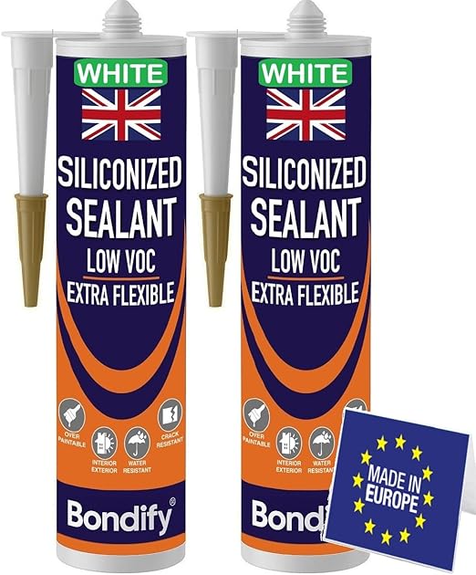 Waterproof Siliconized Acrylic Latex Caulk White, 2PCs x 17.6oz, Silicone Sealant Acrylic, PAINTABLE Crack Proof Door, Window Frame Sealant, Ideal for Filling Cracks & Gaps, Bathroom, Kitchen