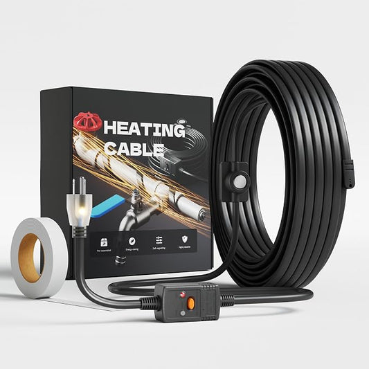 Heat Tape for Water Pipes with Thermostat, Anti-Freeze, Electric Heat Tape, Keeps Water Flowing at -22℉/-30℃, 25FT, Black, Listed 120V
