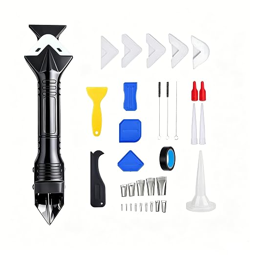 3 in 1 Caulking Tool – Silicone Caulk Remover with Scraper & Grout Removal, Sealant Finishing & Smoothing, Adhesive Residue Scraper, Caulk Finishing Kit for Home, Bathroom, Kitchen, Window, Sink