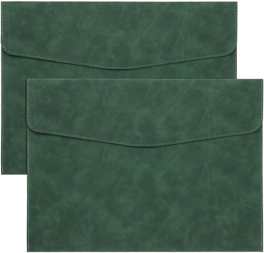 PATIKIL PU Leather A4 File Folder, 2Pcs Document Holder Filing Organizer Portfolio Envelope Folder Case with Snap Closure for Letter Receipt, Green