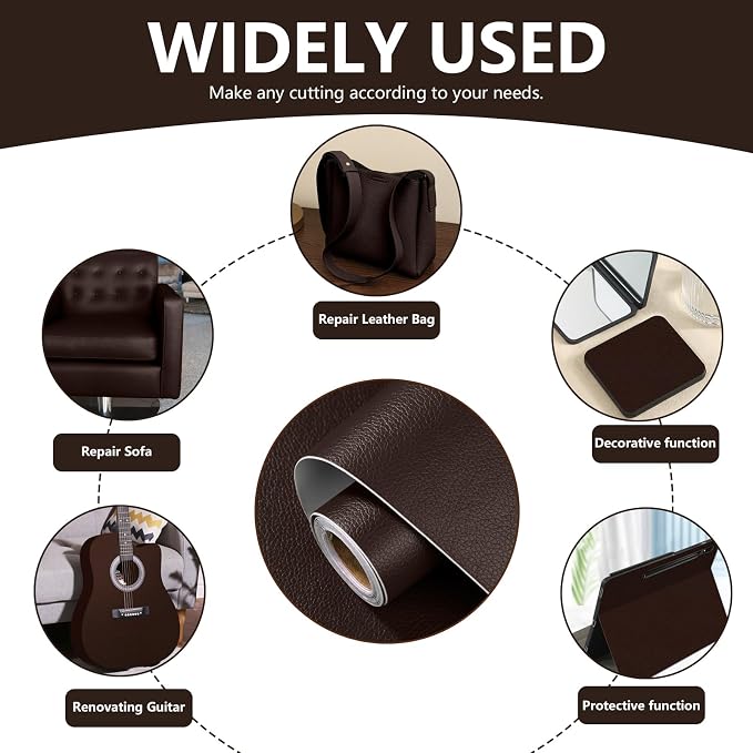 Leather Repair Patch 15.7x80 inch Large Self-Adhesive Vinyl DIY Leather Repair Kit for Sofa Car Seats Chairs Shoes Bags Damaged Furniture (Deep Brown)