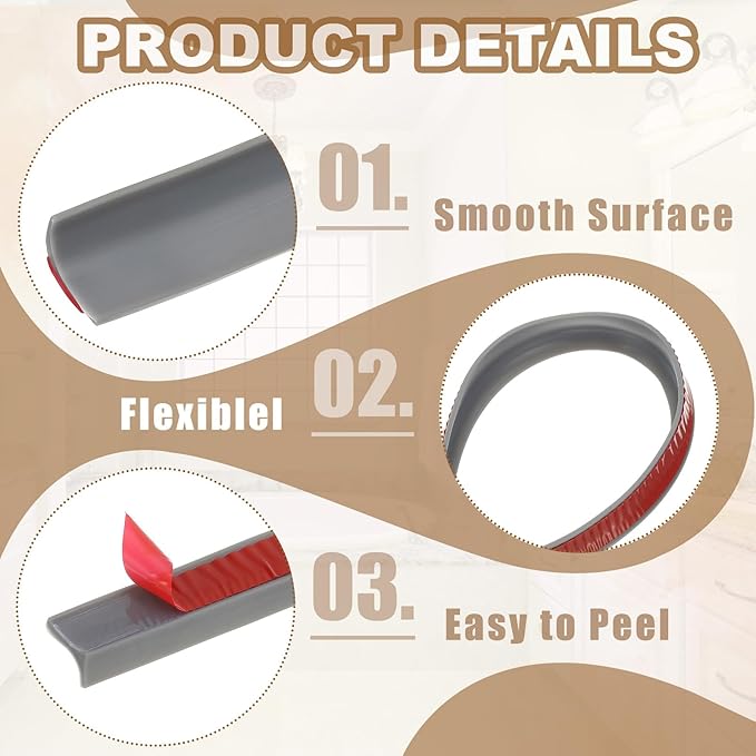 PATIKIL 79 Inch Collapsible Shower Threshold Water Dam Guard, Shower Stopper Barrier Self Adhesive Sink Splash Guard for Frameless Shower Door Bottom, Gray (0.8"Wx0.5"T)