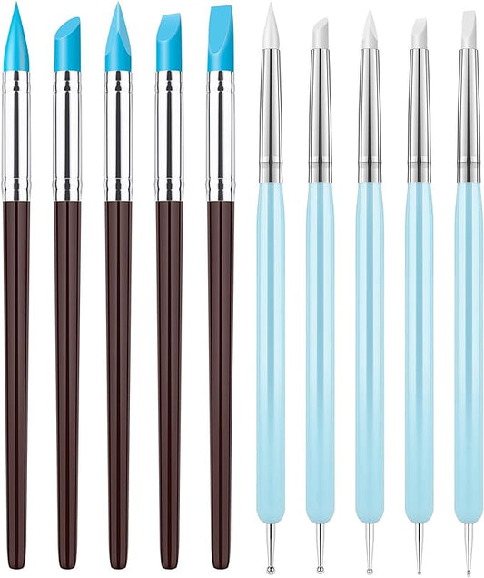 Clatoon 10Pcs Silicone Clay Sculpting Tool, Modeling Dotting Tool & Pottery Craft use for DIY Handicraft, Silicone Brush, Sculpture Pottery, Nail Art