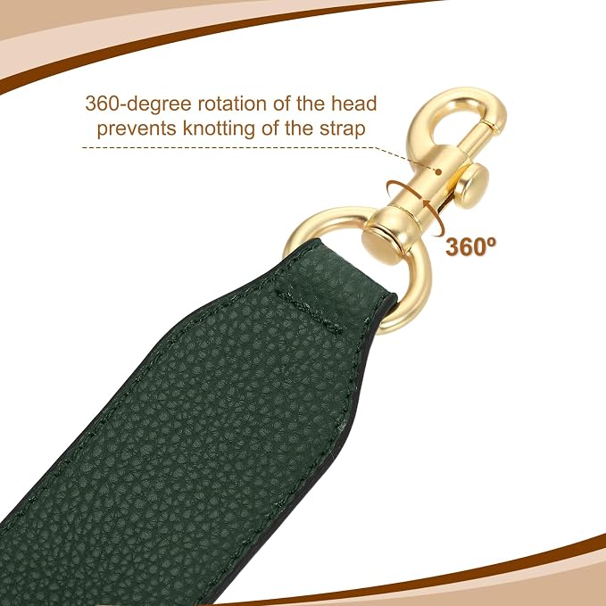 uxcell 22.83 Inch PU Leather Short Bag Strap with Clasp, Purse Handles Handbags Replacement Straps for Clutch Bag Crossbody Underarm Bags, Light Gold Buckle, Dark Green
