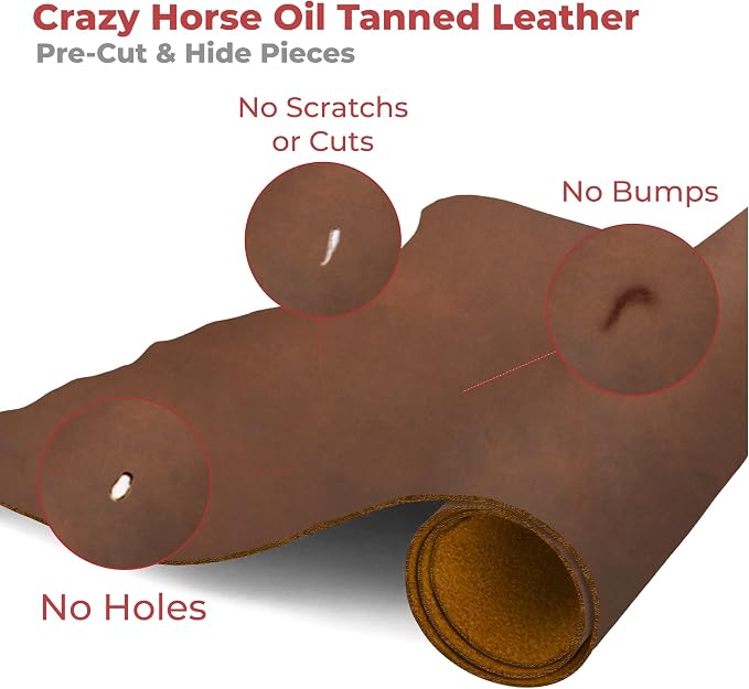 ELW Crazy Horse Leather 5-6 OZ (2-2.4mm) | Bourbon Brown | Pre-Cut 24"x36" | Full Grain Cowhide Handmade Leather for DIY, Crafts, Sheaths, Sewing, Workshop
