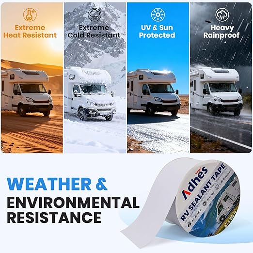 ADHES White Butyl Sealant Tape 6 Inch x 50 FT – Single-Sided Waterproof RV Roof Repair Tape, Leak-Proof Sealant for Camper, Window, Skylight, and Roof Edge