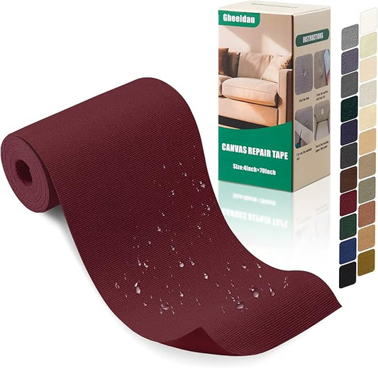 Gheeidau Canvas Repair Tape 4×70 Inch Waterproof Self-Adhesive Fabric Repair Patch for Repairing Boat Covers,Tents,Patio Umbrellas,Car Seats,Luggage,Sofas.(Burgundy)
