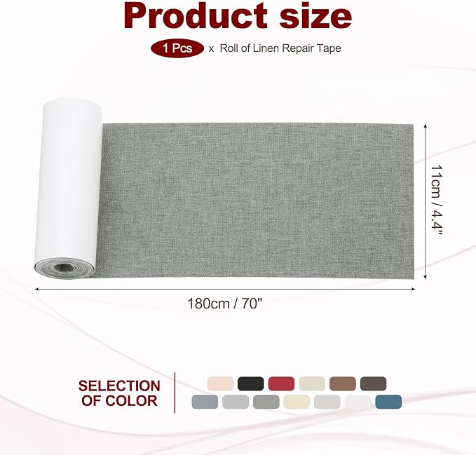 PATIKIL 70x4.4 Inch Linen Repair Tape, Repair Fabric Patch Self Adhesive Couch Patch Line Repair Patch for Furniture Sofa Car Seats Office Chairs, Dove Gray
