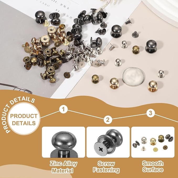 PATIKIL 9 mm Leather Rivets, 20 Sets Ball Head Stud Screw Back Round Head Button Chicago Screw Nipple Stud Rivet for Leather DIY Craft Handbag Belt Repairs, Black