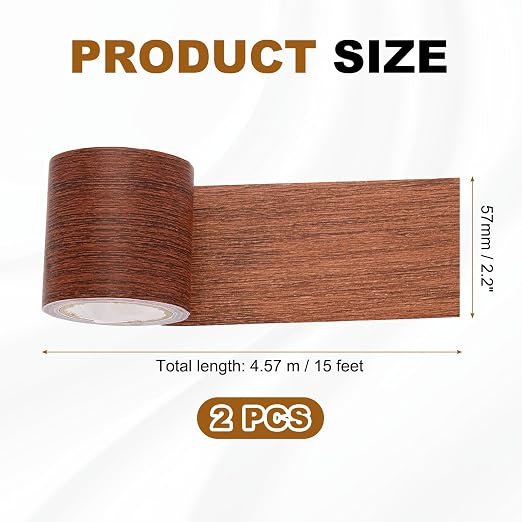 uxcell 2 Pcs Wood Grain Repair Tape, 2.2" x 15ft Self Adhesive Wood Grain Colored Duct Tape Waterproof Repair Patch for Furniture Floor Scratch Fix, Baseboards, DIY Decor, Wine Red
