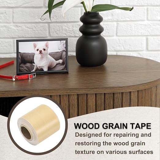 PATIKIL Wood Grain Tape 2" x 32 ft, Self-Adhesive Wood Texture Repair Tape Realistic Wooden Effect Patch for Furniture Cabinets Floor Walls, Yellow Fir