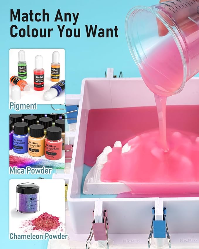 Nicpro 250oz Silicone Mold Making Kit, 15A Platinum Liquid Silicones Rubber, Flexible Silicone Molds Maker Mix Ratio 1:1 for Casting 3D Resins Candle Soap Molds DIY with Gloves, Sticks, Mixing Cups