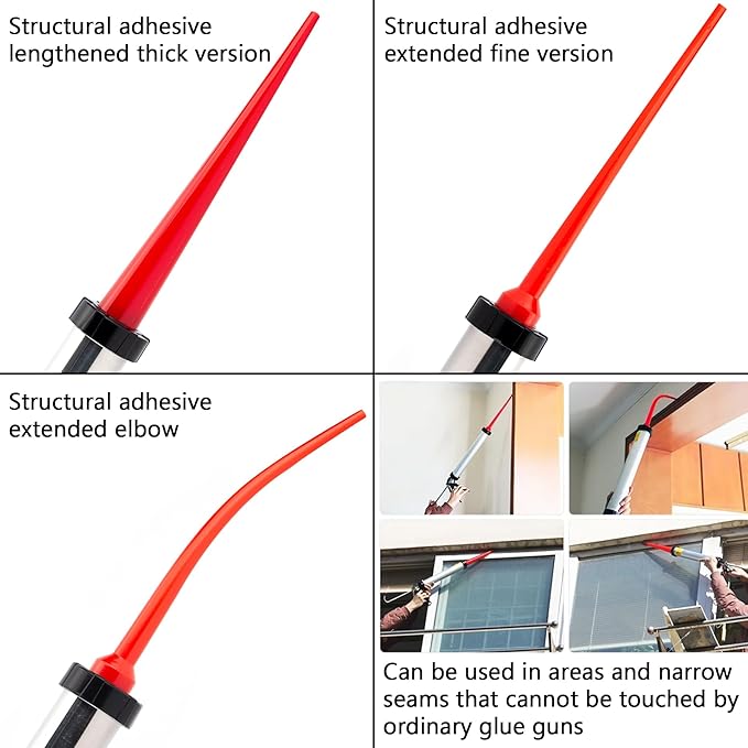 Caulking nozzle of sausage caulking gun, curved caulking nozzle applicator, replacement extension tool used in construction (3 pieces)