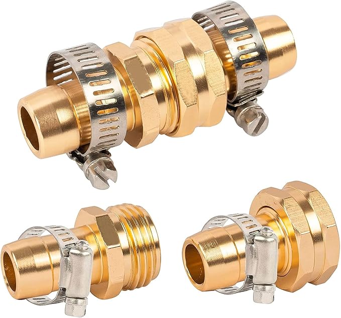 Hourleey Garden Hose Repair Connector with Clamps, Fit for 3/4" or 5/8" Garden Hose Fitting, Male and Female Hose Adapter Water Hose Repair Kit, 7 Set