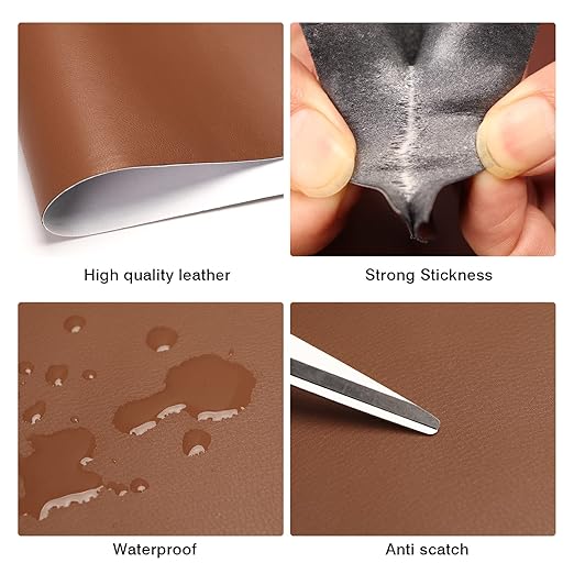 BSZHTECH Leather Repair Tape Self-Adhesive Leather Repair Patch for Couch Furniture Sofas Car Seats Advanced PU Vinyl Leather Repair Kit (RBrown, 17X79 inch)