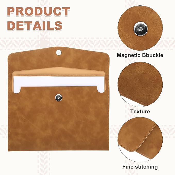 PATIKIL PU Leather File Folders, 7.9x10.6 A4 Document Holder Waterproof Envelope Folder with Snap Closure, Portable Portfolio Organizer Case for Paper Receipt, Brown