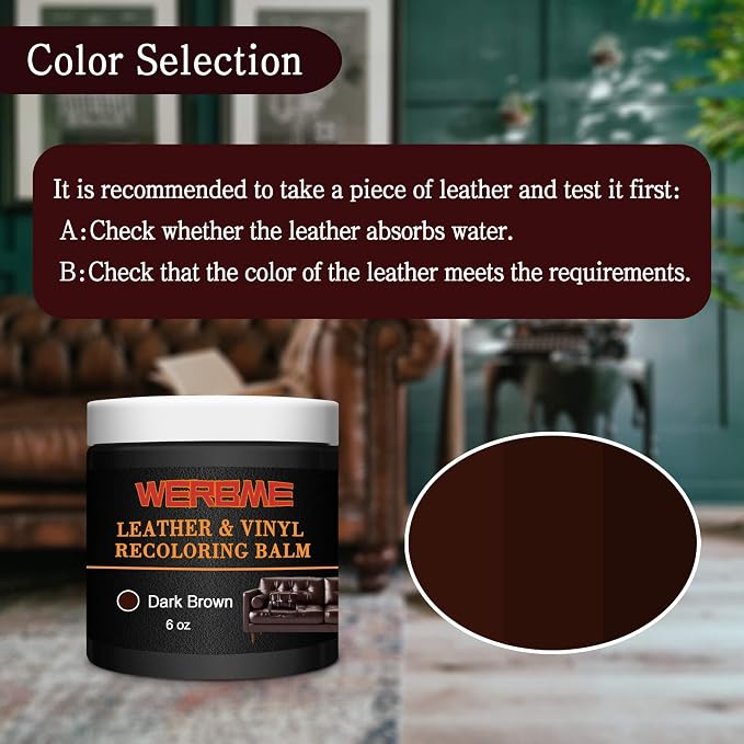Leather Recoloring Balm - Leather & Vinyl Repair Balm for Furniture, Couches,Car Seats, Auto Interior & Accessories, Restores Faded, Worn, Scratched and Cracked Leather Surfaces (Dark Brown)