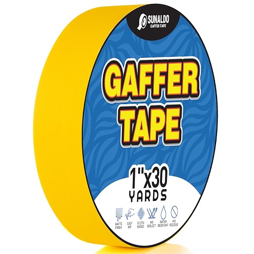 Gaffers Tape Heavy Duty, Easy to Rip, Residue-Free Professional Grade Floor Tape for Electrical Cords, Matte Finish Non Reflective, Weather Resistant (1, Yellow, 1" x 30 Yards)