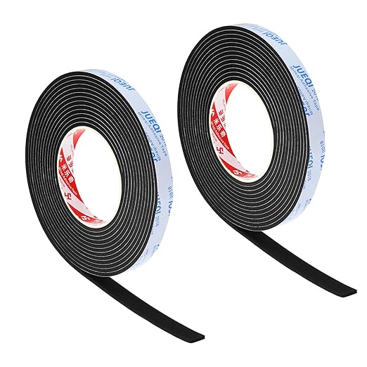 PATIKIL 5/8" W x 1/8" T x 16.4Ft EVA Single Sided Foam Tape, 2Pcs Multipurpose Sealing Strip Foam Waterproof Weather Stripping Foam Sealing Foam Strips with Adhesive for Door, Black