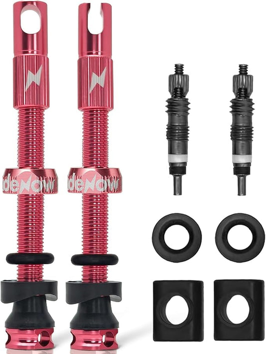 RideNow Tubeless Presta Valve Stems, 45mm Super Light Alloy Presta Tubeless Valve Stem Kit with Valve Core Remover Tool and Valve Stem Caps, Multiple Color and Size Options(Pair), Pink