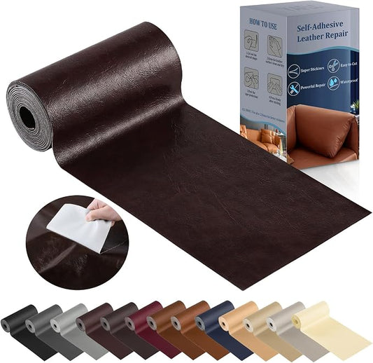YAFLC Leather Repair Patch for Furniture, 4" x 63" Self Adhesive Leather Repair Kit Vinyl Repair Tape for Car Seat Sofa Jackets Couches Chair Glossy Coffee