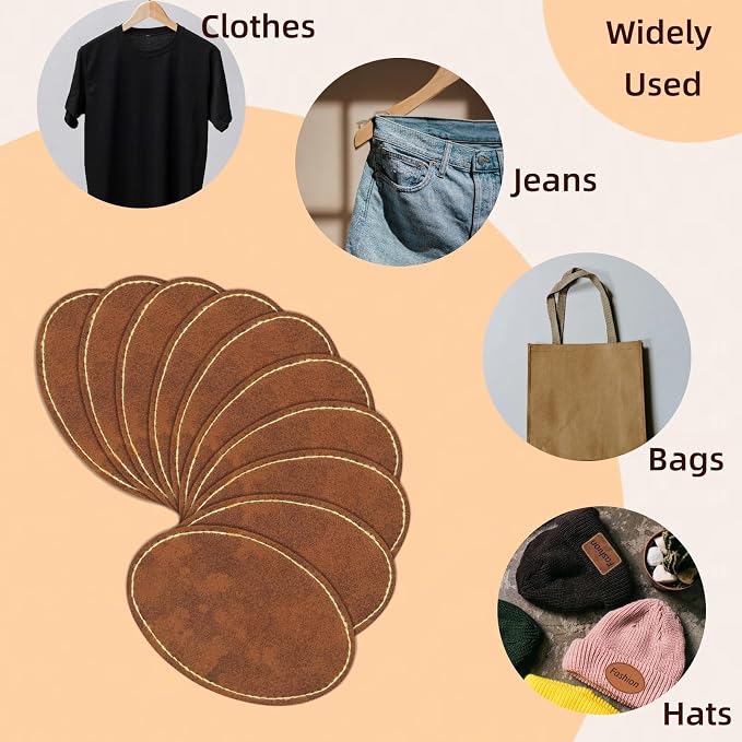 40 Pcs Blank Leather Hat Patches for Laser Engraving Iron On Heat Press 3 x 2 Inches Oval Brown