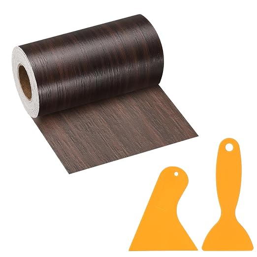PATIKIL Wood Grain Repair Tape, 3" x 33' Self Adhesive Realistic Wood Tape with Scraper Durable Repair Patch for Furniture Floor Window Door Table DIY Home Decor, Black Walnut