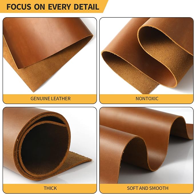 RingSun Bourbon Brown 12''X12'' Leather Sheets for Leather Crafts (2mm), Full Grain Leather Tooling Leather
