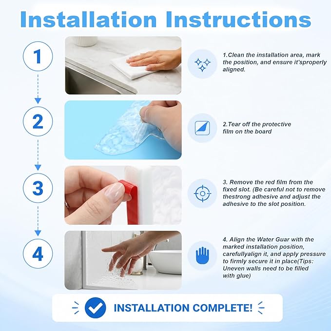 2 Pcs Shower Splash Guard, 9.25” x 9.25“Self-Adhesive Bathtub Splash Guard Removable Shower Water Guard with Silicone Base for Bathroom, Kitchen Sink Shower Guards to Keep Water in Shower