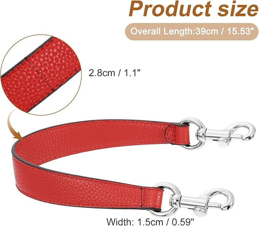 uxcell 14.17 Inch PU Leather Short Bag Strap with Clasp, Purse Handles Handbags Replacement Straps for Clutch Bag Underarm Bags, Red, Silver Buckle