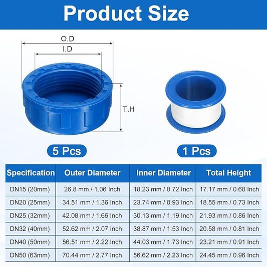 uxcell 5Pcs 1-1/4 Inch PT Female Thread PVC Pipe Fitting Cap, Cleanout Water Drain End Caps, Pipe Plug Socket Fittings with Tape for Water Heater Supply Lines, Plumbing, Blue
