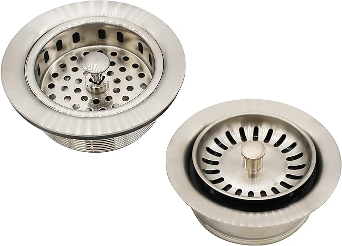Westbrass CO2165S-20 COMBO PACK 3-1/2" Post Style Large Kitchen Sink Basket Strainer and Waste Disposal Drain Flange with Basket Strainer, Stainless Steel