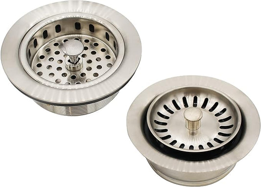 Westbrass CO2165S-20 COMBO PACK 3-1/2" Post Style Large Kitchen Sink Basket Strainer and Waste Disposal Drain Flange with Basket Strainer, Stainless Steel