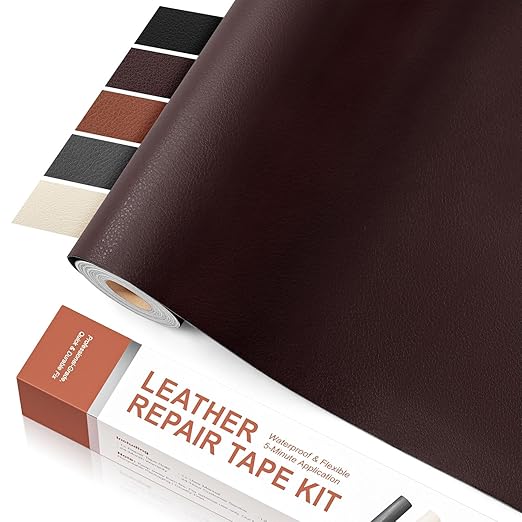 Dark Brown Leather Tape,15.7 x 59in self-Adhesive Leather Repair Patch, for car seat Repair, Vinyl Repair kit, Suitable for Sofas, Furniture, Seats,Strong Adhesive Leather Repair Tape
