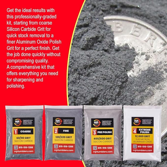 Rock Tumbler Grit Kit Refill with 12,000 Grit Polish, Silicon Carbide & Aluminum Oxide, Stone Polishing Kit with Plastic Pellets for 3lb Rotary & Vibratory Tumblers