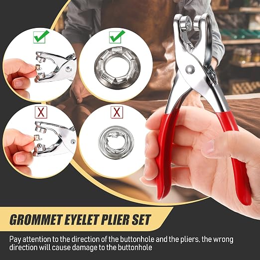 Mudder 301 Pcs Grommet Eyelet Pliers Tool Kit, Fabric Leather Hole Eyelets and Grommets Punch Pliers with 300 Metal Eyelets for Belt Shoes Cloths(1/4 Inch,Silver)