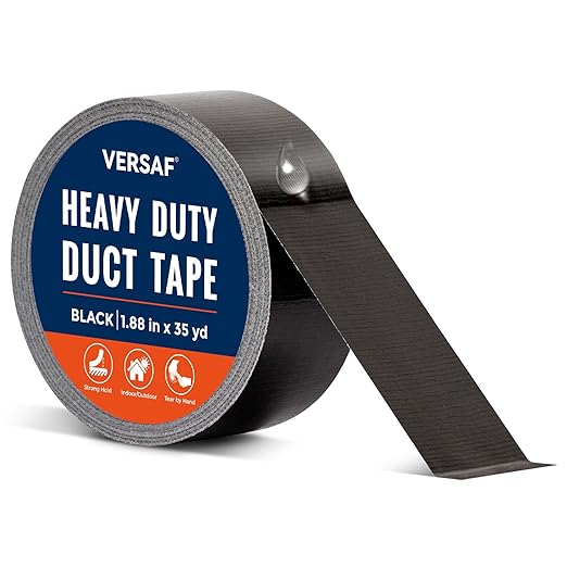 VERSAF Duct Tape Black Heavy Duty Waterproof 1.88 in x 35 yd, Strong Adhesive, Weather Resistant, Easy Tear, Multi-Purpose for Home Repair, Sealing, Bundling, Automotive & Outdoor Use