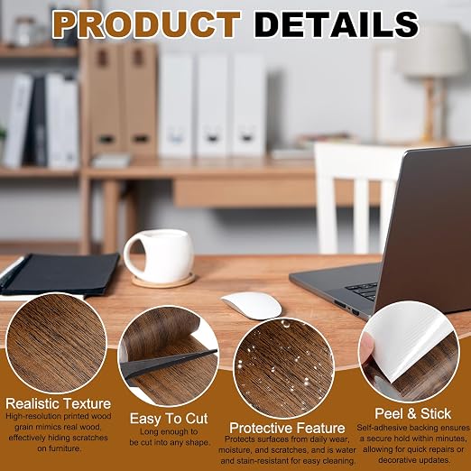 uxcell Wood Grain Repair Tape, 3.1" x 15ft Self Adhesive Wood Grain Colored Duct Tape Waterproof Repair Patch for Furniture Floor Scratch Fix, Baseboards, DIY Decor, Dark Brown