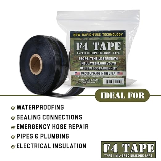 Bond It F4 Emergency Self-Fusing Silicone Tape, Repair Plumbing Pipe & Radiator Hose Leak, Electrical Insulation, Permanent Bonding, Waterproof, 1" x 36' x 20mil, Black + Red, Pack of 2