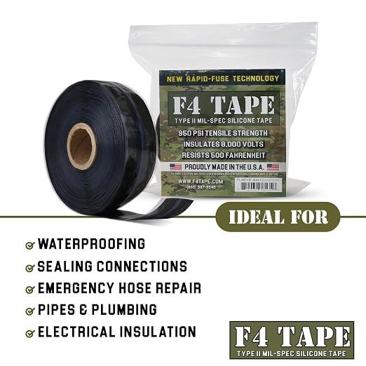 Bond It F4 Emergency Self-Fusing Silicone Tape, Repair Plumbing Pipe & Radiator Hose Leak, Electrical Insulation, Permanent Bonding, Waterproof, 1" x 36' x 20mil, Black, Pack of 2