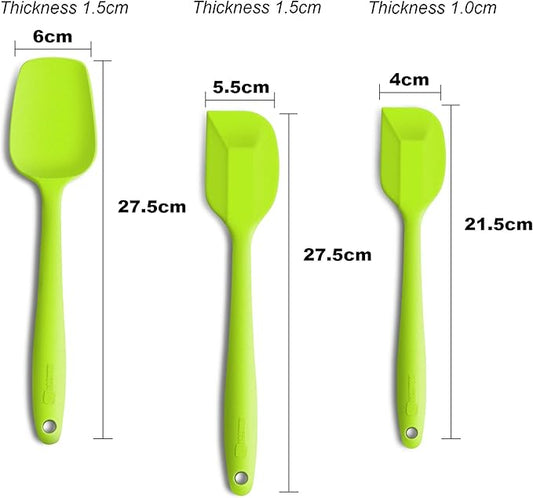 Silicone Spatula 3‑Piece Set Heat Resistant 600°F Non‑Stick Rubber Spatulas with Stainless Steel Core ALLWIN HOUSEWARE Large Spatula, Spoonula & Mini Spatula for Cooking & Baking, Green