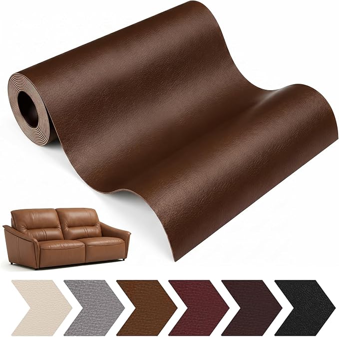 Leather Repair Patch, 17 x 79 Inch, Self Adhesive Leather Repair Tape, Large Vinyl Patch Kit, Vinyl Repair Tape, for Couches, Car Seats, Chairs, Furniture (Brown)