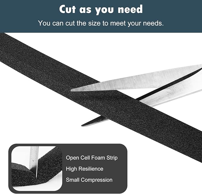 YIJUHOU Weather Stripping Door Seal Window Air Conditoner Insulation Foam Seal Tape Black Open Cell Door Seal Strip (2IN*1IN*6.5FT)