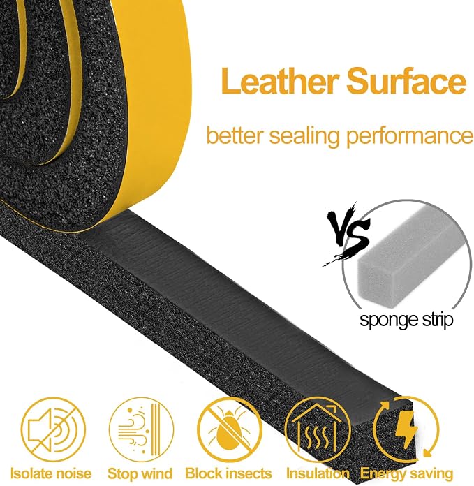 High Density Foam Tape Air Conditioner Window Seal, 1x1 Inch Thick Foam Stripe with Adhesive for Window AC Insulation, Weather Stripping for Doors and Windows Insulation, AC Foam Tape, Black