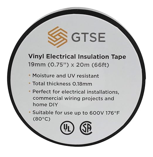 GTSE Black Electrical Tape, 10 Rolls – Waterproof, Industrial Grade Vinyl, 3/4 in x 66ft– Strong Self-Adhesive PVC Electric Tape for Wire Insulation, 7 Mil, 600V – UL/CSA Listed