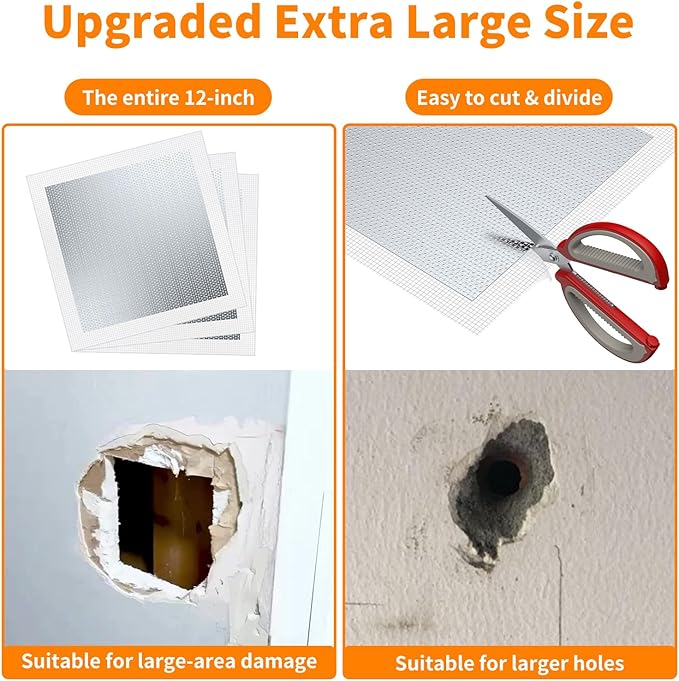 Wall Patch Drywall Repair Kit, 12 x 12 Inch, Self-Adhesive Mesh Patch, Permanently Repairs Damaged Large Walls Hole and Ceilings