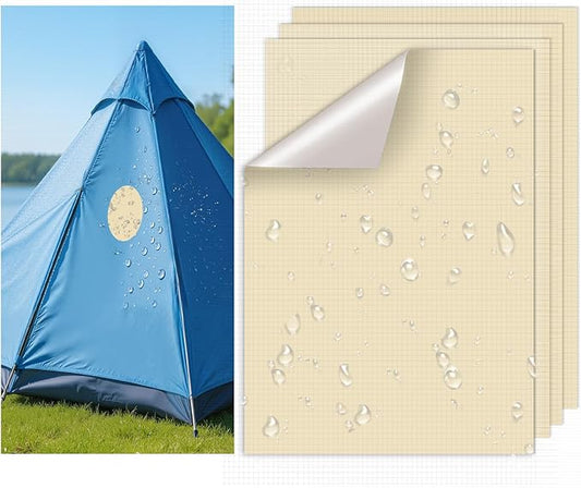 Waterproof Self-Adhesive Nylon Fabric Repair Tape - Tent Repair Kit,4pcs Fabric Patches for Jacket, Clothes, Puffer Down Jacket,Sleeping Bag, Outdoor Gear Tenacious Repairs Tape, Beige