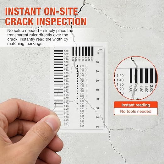 Concrete Crack Width Ruler, Clear Crack Width Gauge High-Precision Measurement Tool for Precise Inspection of Surface Defects (1 Piece)
