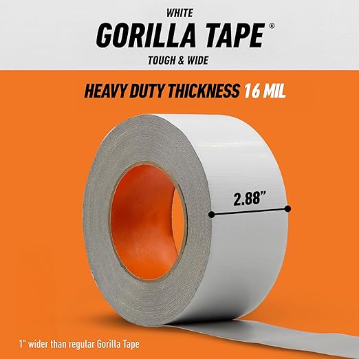 GORILLA Tape Tough & Wide, White Tape, 2.88" x 25 yd (Pack of 4) - Heavy Duty and Weather Resistant for Indoor or Outdoor
